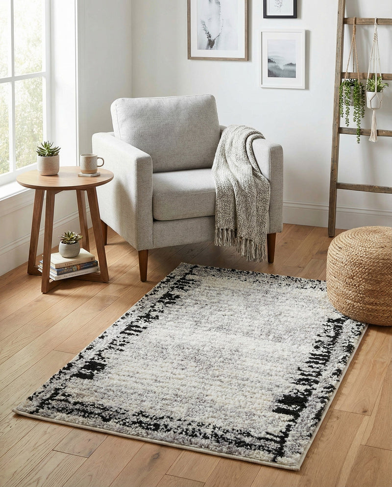 Marrakech Mosaic Collection Area Rug -  Sahara Rectangle Black and White  lifestyle 11