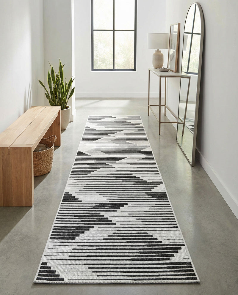 Urban Terrace Collection Area Rug -  Bronx Runner Black and White  lifestyle 80