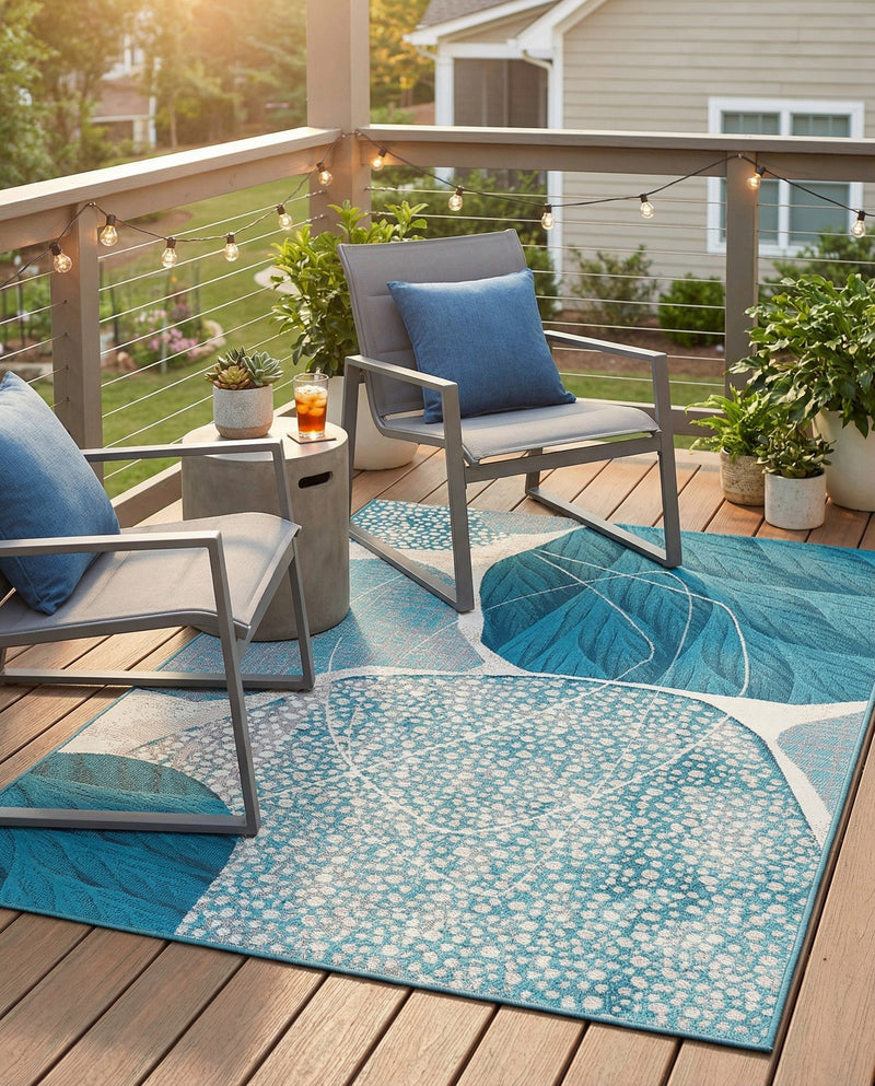 Urban Terrace Collection Area Rug -  Courtyard Rectangle Blue and Ivory  lifestyle 4