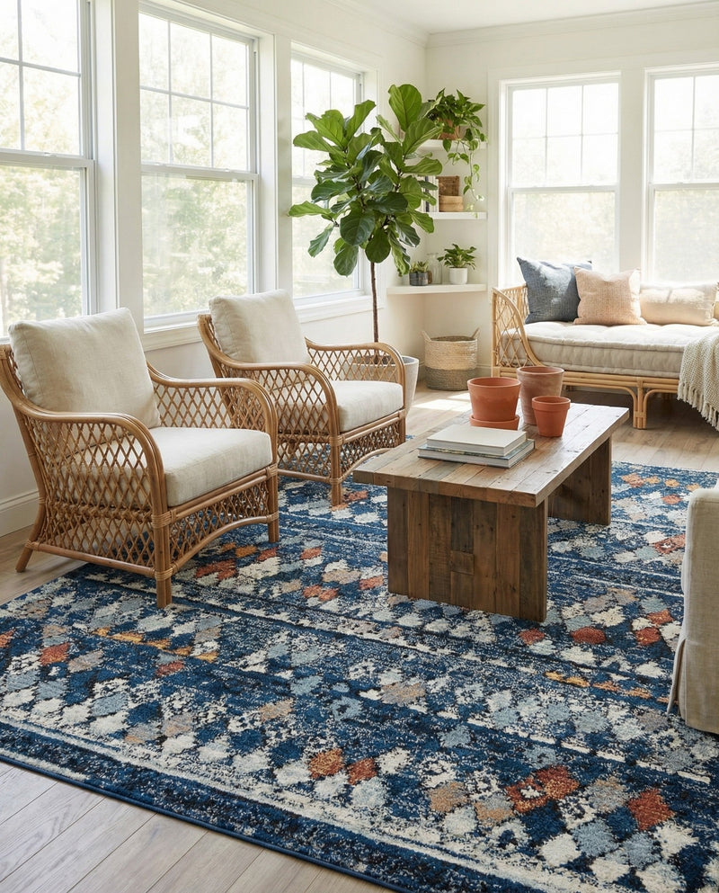 Tangier Treasures Collection Area Rug -  Marrakech Rectangle Navy Blue  lifestyle 18