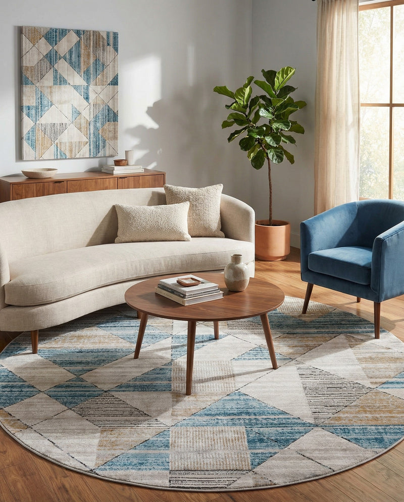 Dresden Elegance Collection Area Rug - Meissen Round Blue  lifestyle 42