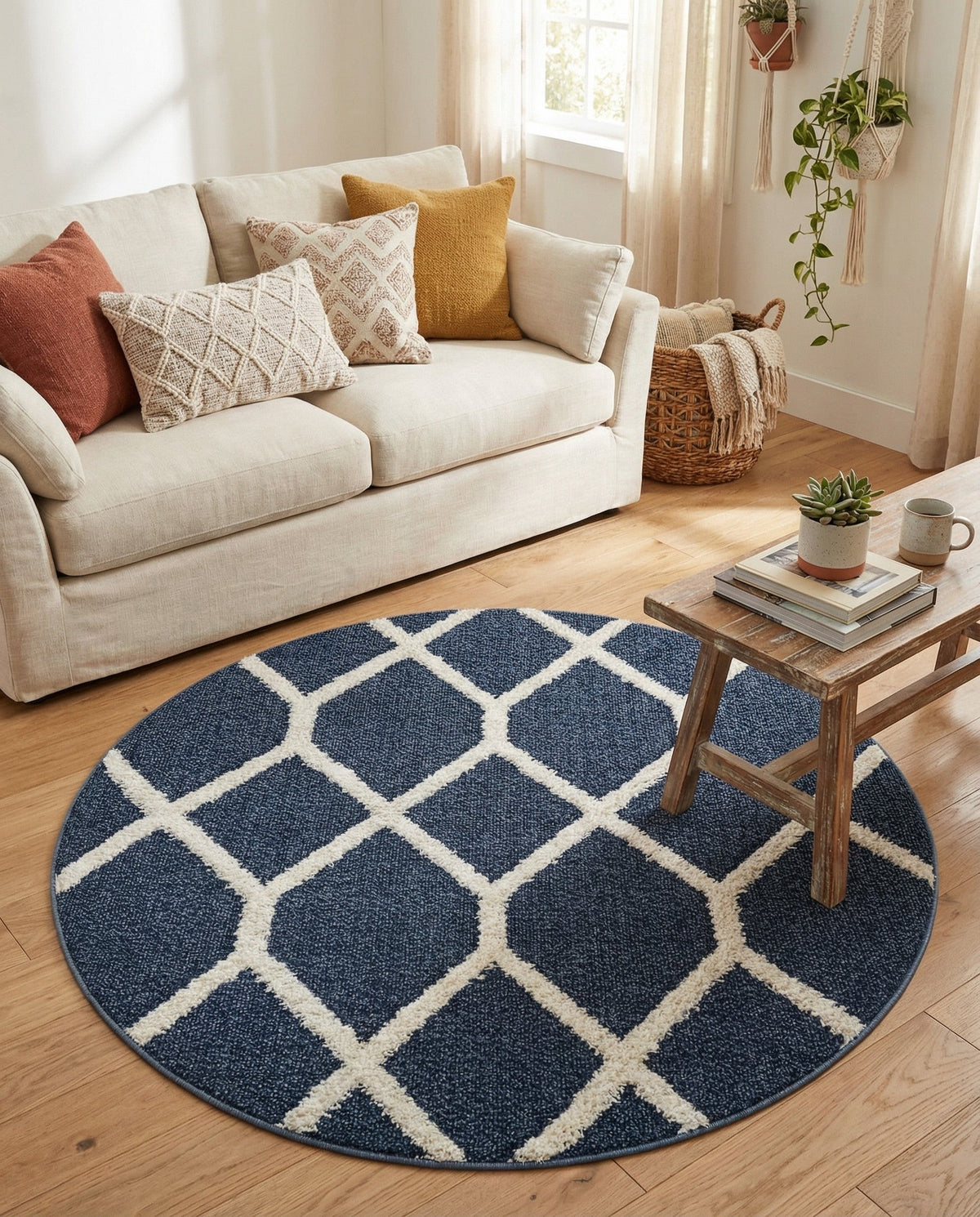 Sahara Chic Collection Area Rug -  Tuareg Round Blue  lifestyle 99