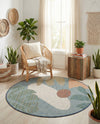 Coastal Terrace Collection Area Rug -  Boardwalk Round Blue  lifestyle 55