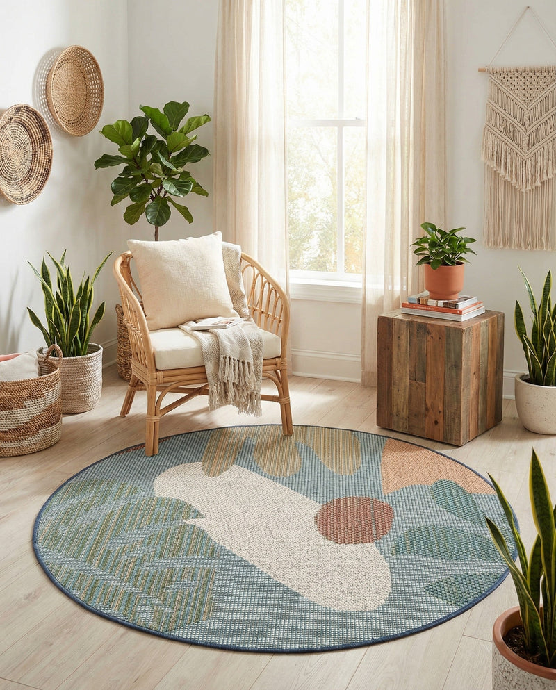 Coastal Terrace Collection Area Rug -  Boardwalk Round Blue  lifestyle 55