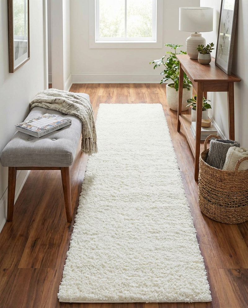 Cozy Comfort Shag Collection Area Rug - Haven (White) Runner White  lifestyle 46
