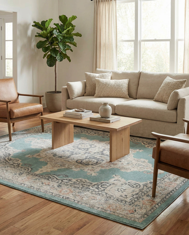 Beverly Grove Collection Area Rug -  Fairfax (Aqua) Rectangle Aqua  lifestyle 7