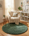 Eternal Plush Oasis Collection Area Rug -  Tranquility (Forest Green) Round Forest Green  lifestyle 35