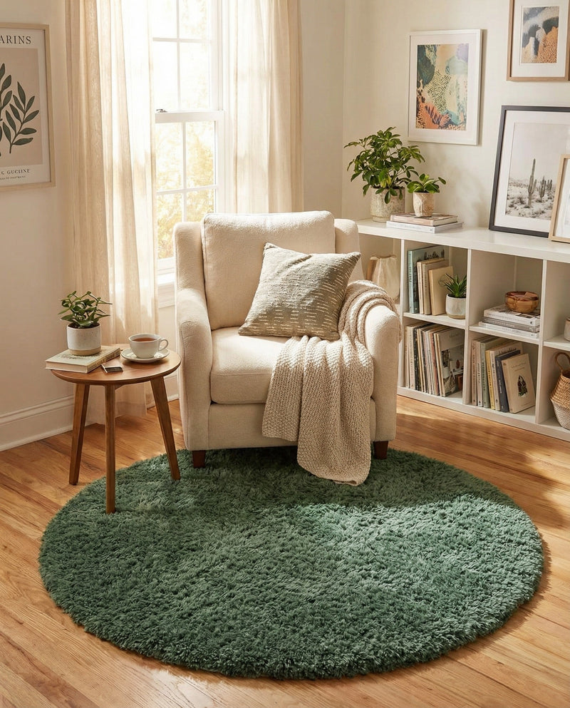 Eternal Plush Oasis Collection Area Rug -  Tranquility (Forest Green) Round Forest Green  lifestyle 35