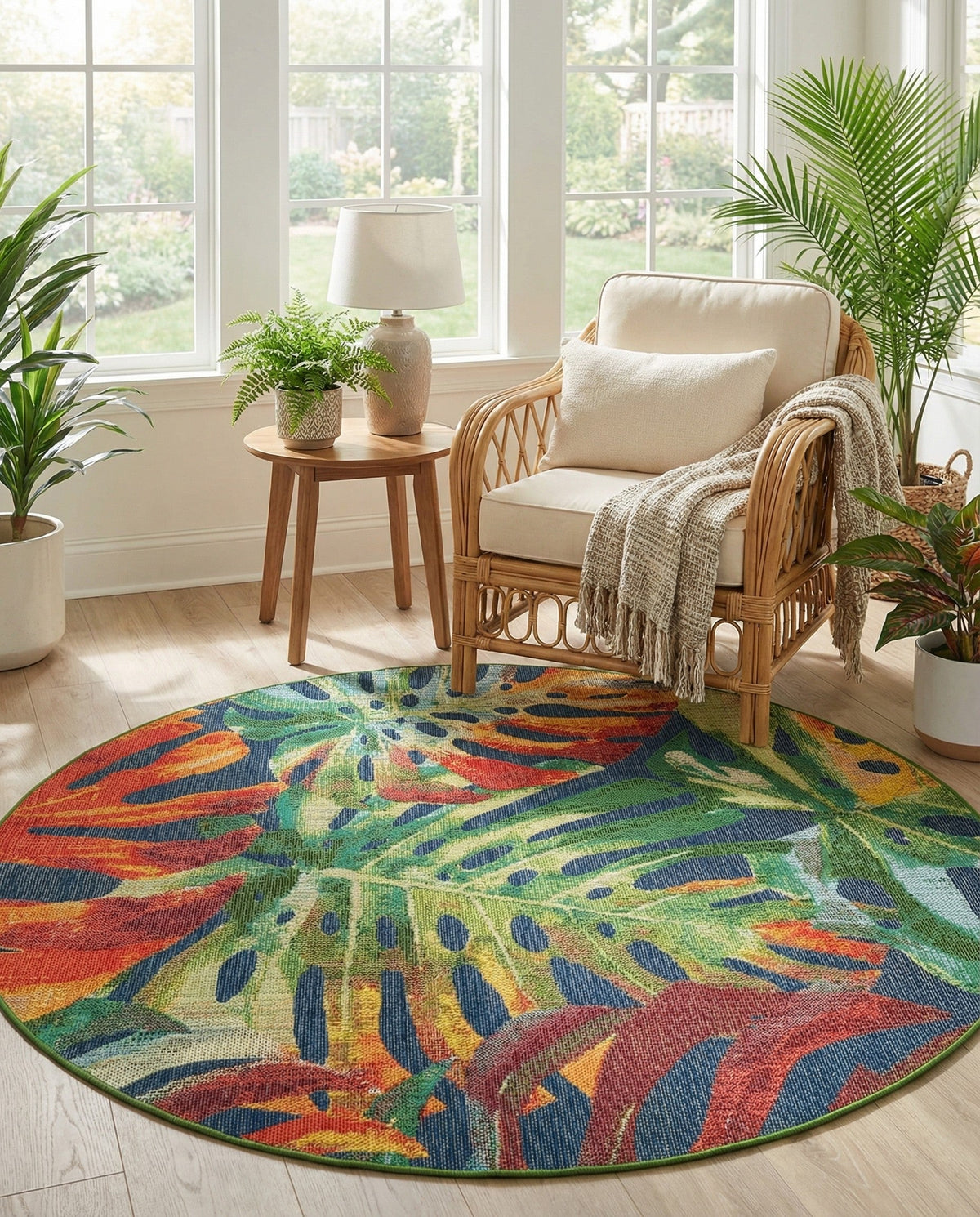 Coastal Terrace Collection Area Rug -  Pier Round Multi  lifestyle 87