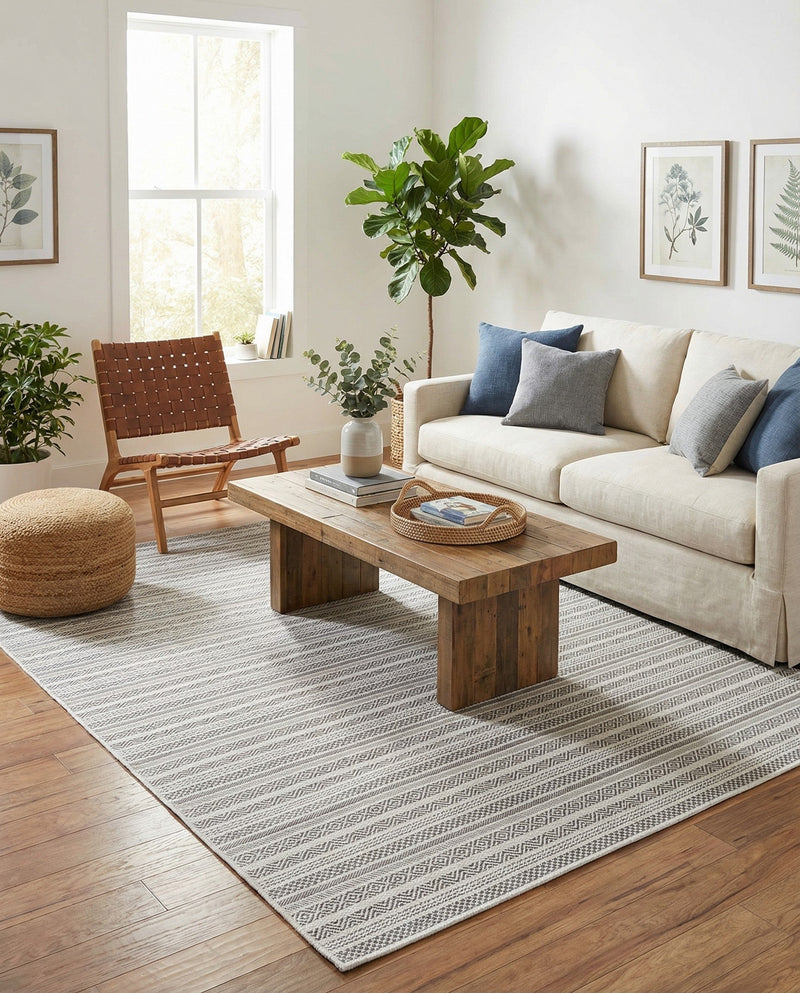 Seaside Stripes Collection Area Rug -  Boardwalk (Beige) Rectangle Beige  lifestyle 19