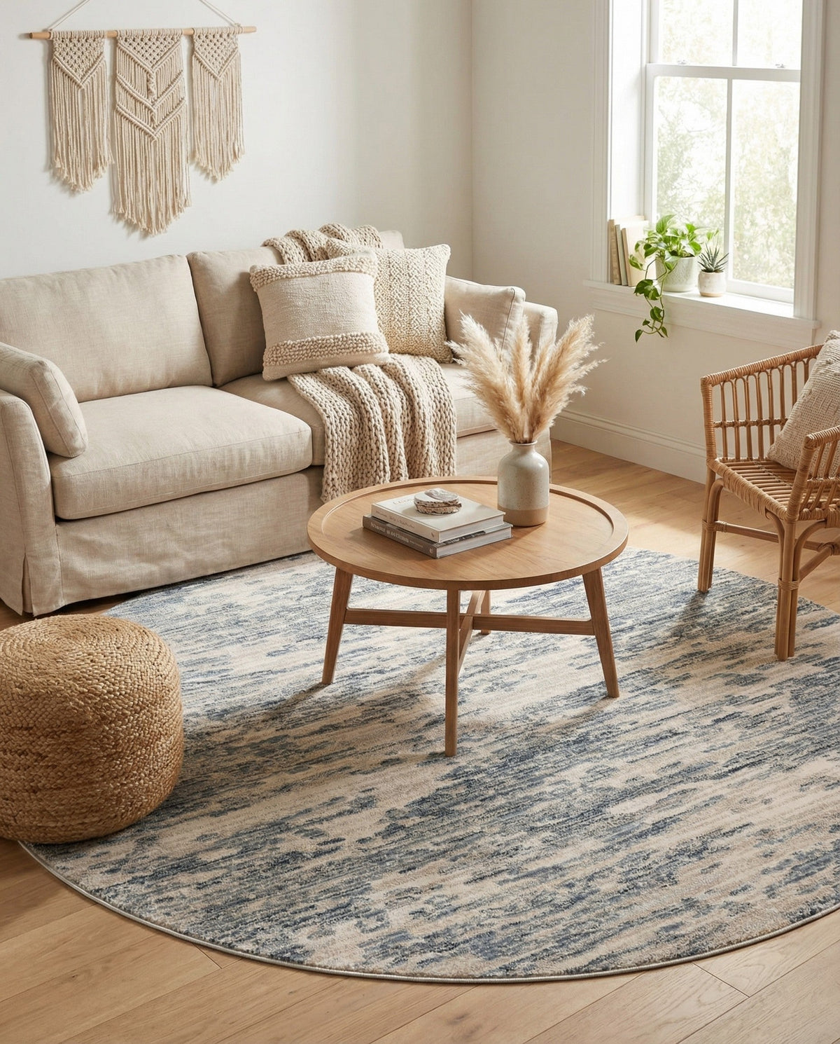 Serenity Sands Collection Area Rug - Dunescape Round Gray  lifestyle 125