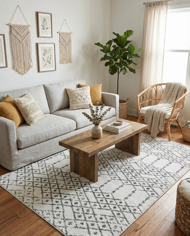 Marrakesh Lattice Collection Area Rug - Casablanca (Ivory Black) Rectangle Ivory Black  lifestyle 5