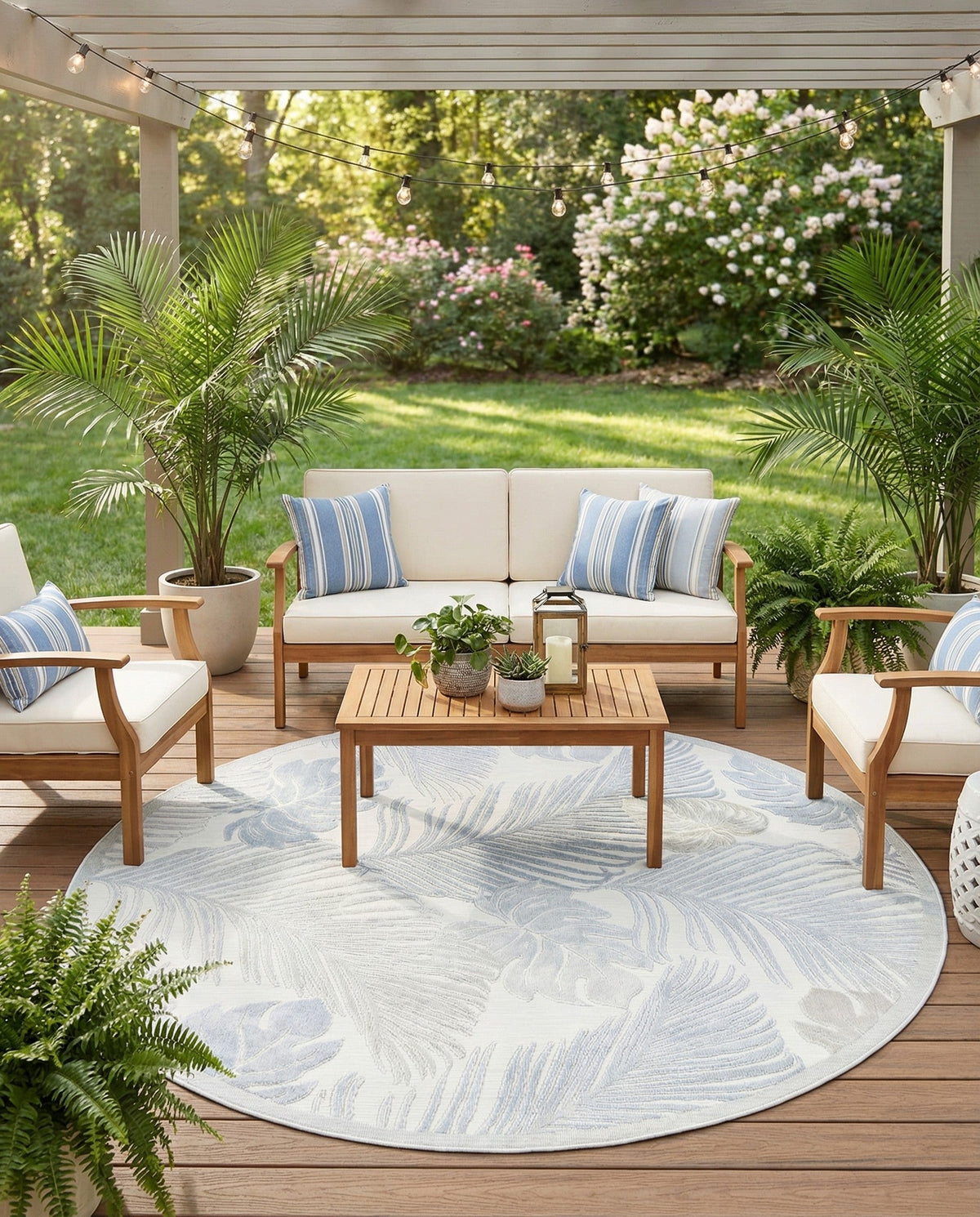 Seaside Blooms Collection Area Rug -  Tranquil Round Gray  lifestyle 90