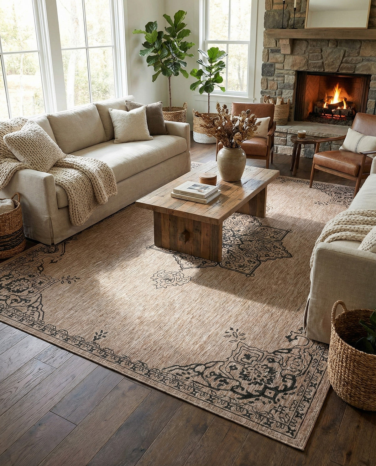 Patio Heritage Collection Area Rug -  Charleston (Beige) Rectangle Beige  lifestyle 21