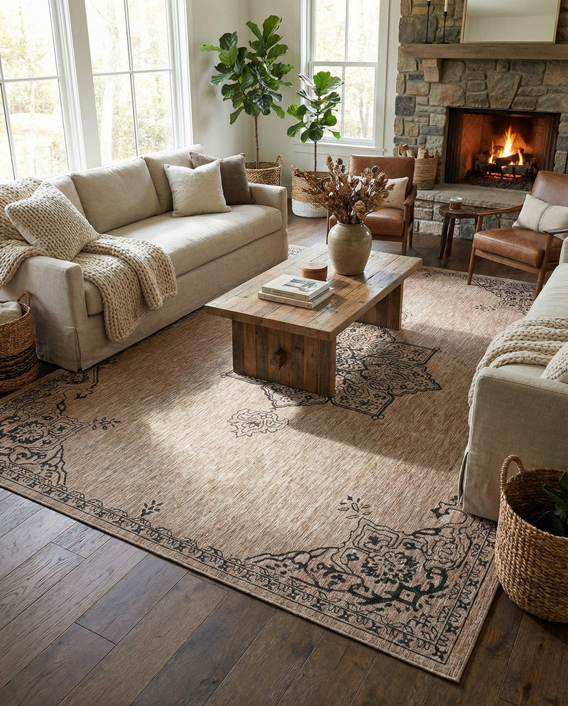 Patio Heritage Collection Area Rug -  Charleston (Beige) Rectangle Beige  lifestyle 21