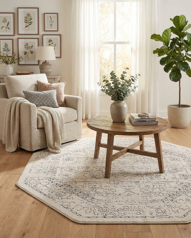 Savannah Soiree Collection Area Rug -  Everglade (White) Octagon White  lifestyle 56