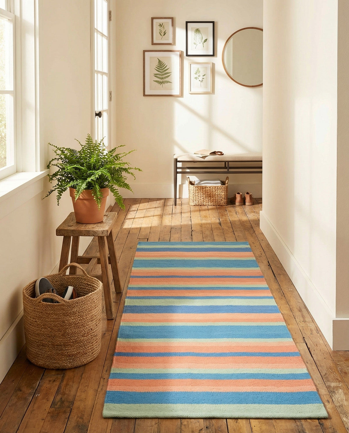 Coastal Stripe Dhurrie Collection Area Rug - Seashore Runner Multi  lifestyle 98