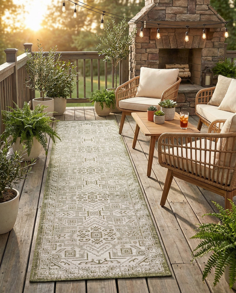 Tribal Terrace Treasures Collection Area Rug - Mayan Marina (Green) Runner Green  lifestyle 27