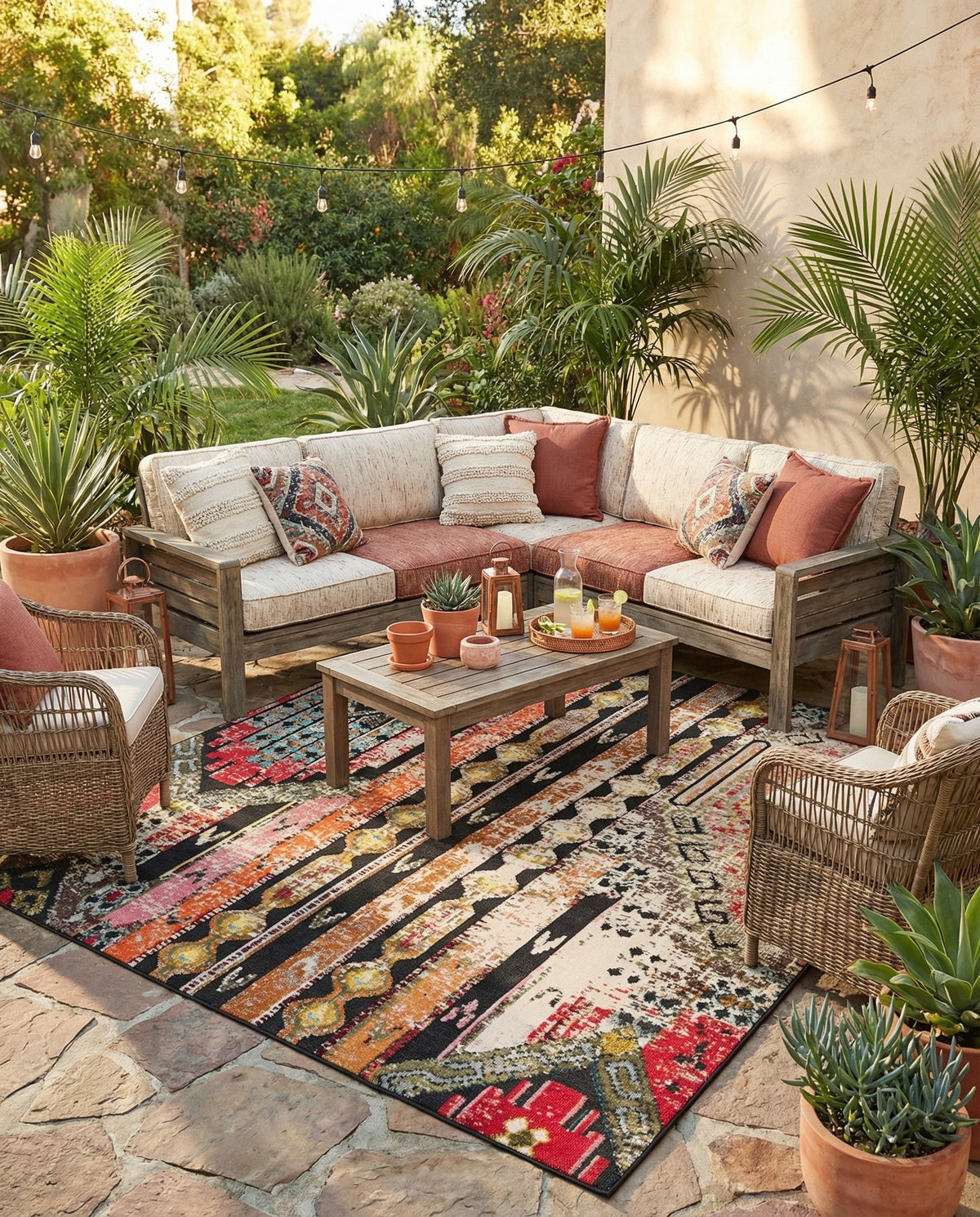 Outdoor Marrakesh Collection Area Rug -  Agadir Square Multi Black  lifestyle 108