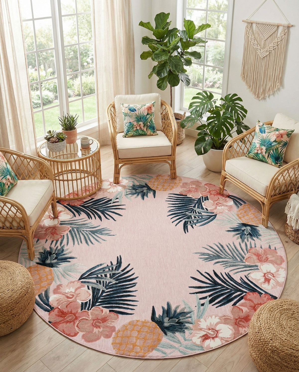 Seaside Blooms Collection Area Rug - Haven Round Pink  lifestyle 126