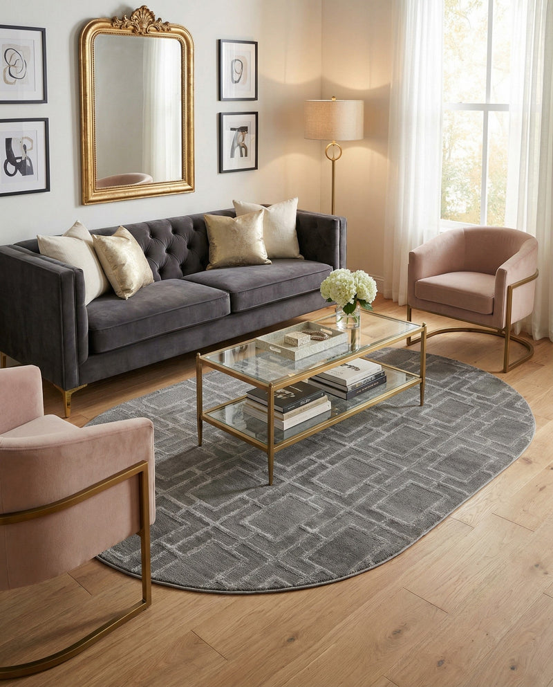 Hollywood Luxe Collection Area Rug -  Beverly (Gray Silver) Oval Gray Silver  lifestyle 55