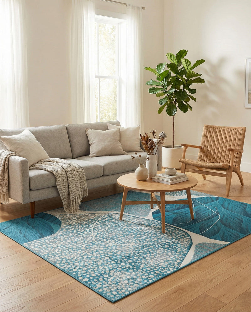 Urban Terrace Collection Area Rug -  Courtyard Rectangle Blue and Ivory  lifestyle 5