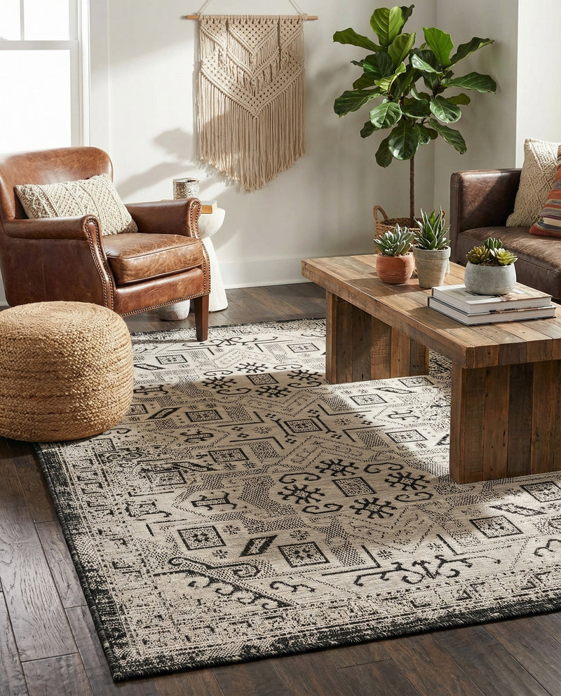 Tribal Terrace Treasures Collection Area Rug - Mayan Marina (Charcoal Gray) Rectangle Charcoal Gray  lifestyle 19