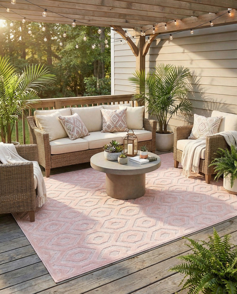 Garden Lattice Charm Collection Area Rug - Arbor (Pink) Rectangle Pink  lifestyle 4
