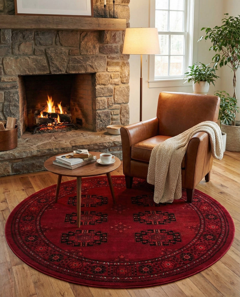 Samarkand Elegance Collection Area Rug -  Fergana Round Red  lifestyle 63