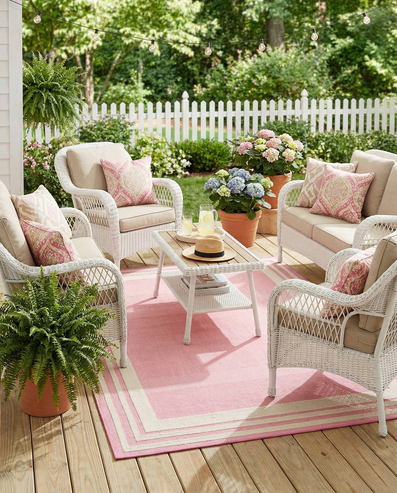 Bahama Breeze Outdoor Collection Area Rug -  Abaco Rectangle Pink  lifestyle 31