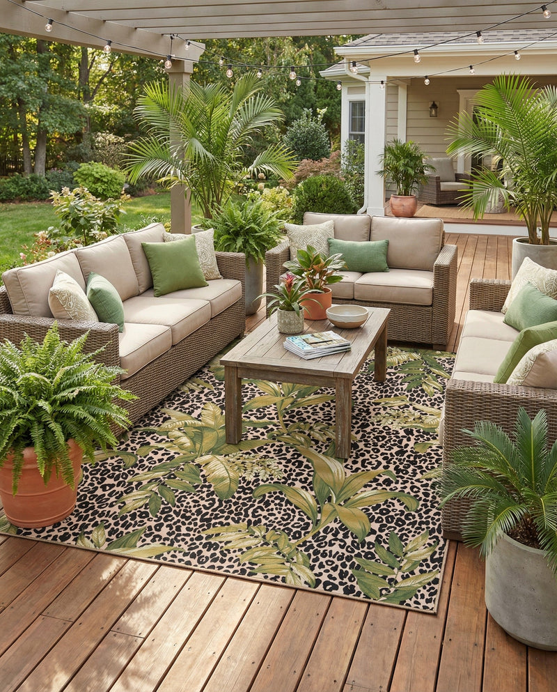 Seaside Blooms Collection Area Rug -  Lotus Rectangle Green  lifestyle 7