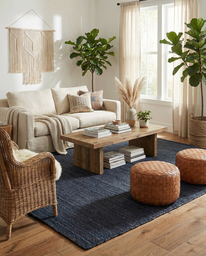 Woven Seaside Jute Collection Area Rug - Savannah (Navy Blue) Rectangle Navy Blue  lifestyle 3