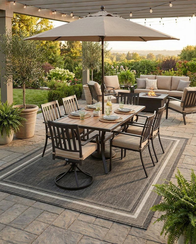 Terrace Fringe Collection Area Rug - Veranda (Black) Rectangle Black  lifestyle 10