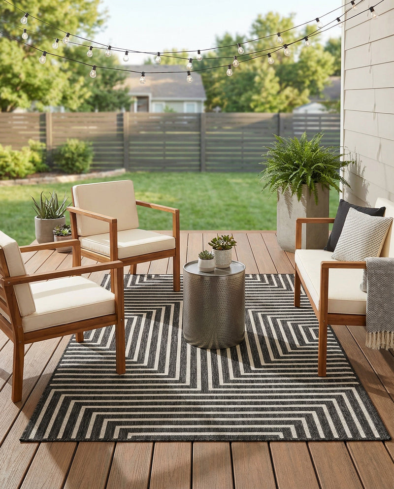 Urban Terrace Collection Area Rug -  Astoria (Black and White) Rectangle Black and White  lifestyle 11