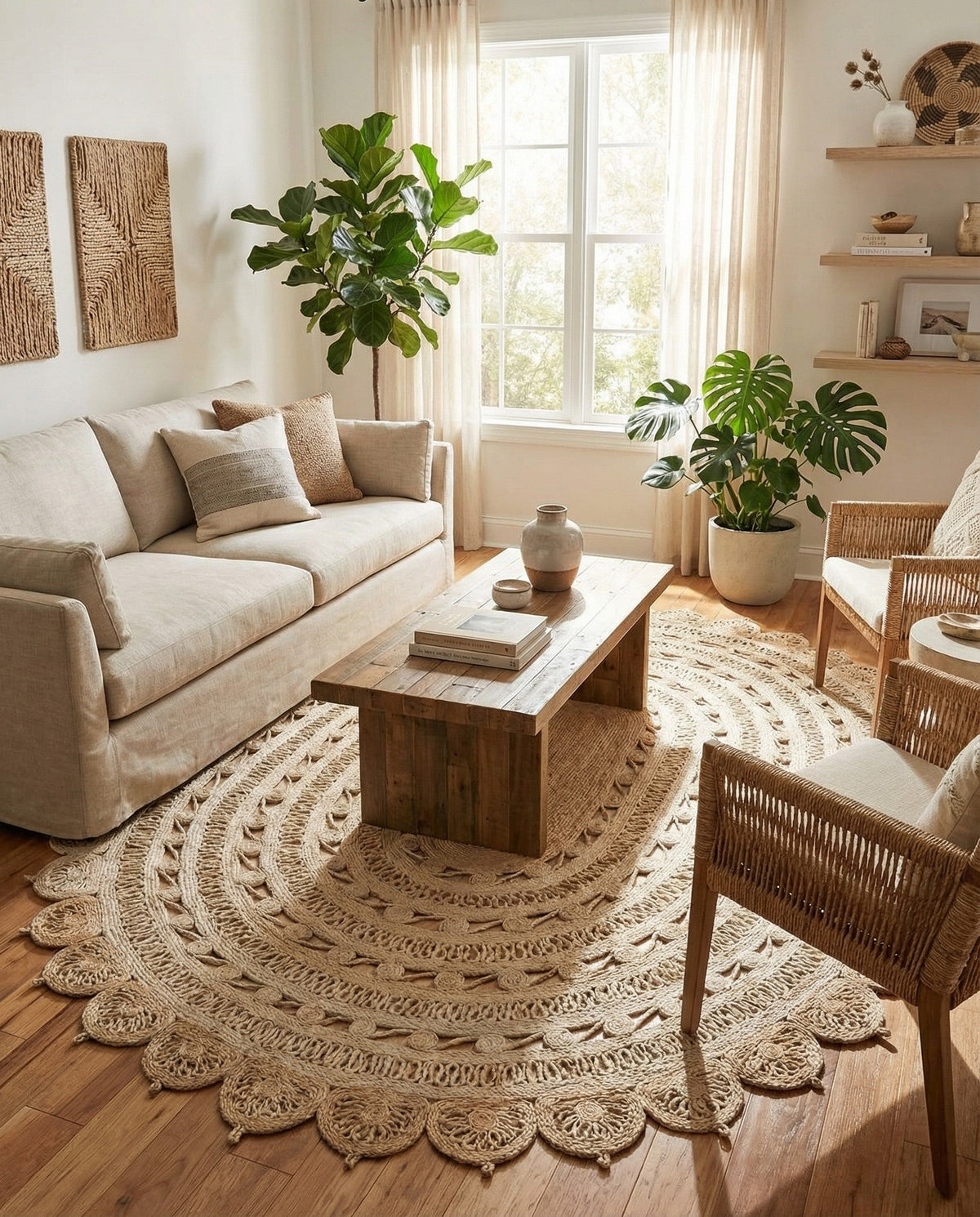 Woven Seaside Jute Collection Area Rug - Coastalhaven (Ivory) Oval Ivory  lifestyle 35