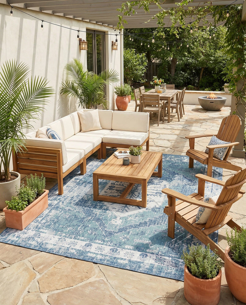 Patio Heritage Collection Area Rug -  Augusta (Blue) Rectangle Blue  lifestyle 10