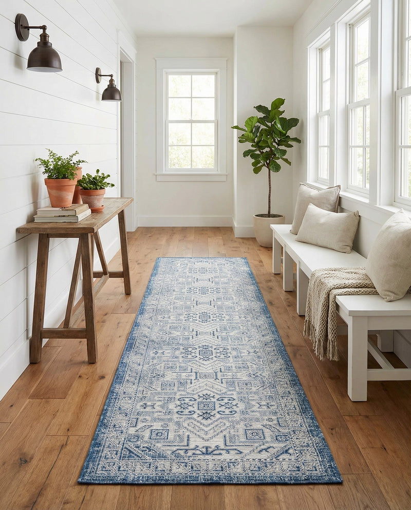 Tribal Terrace Treasures Collection Area Rug - Mayan Marina (Blue) Runner Blue  lifestyle 69