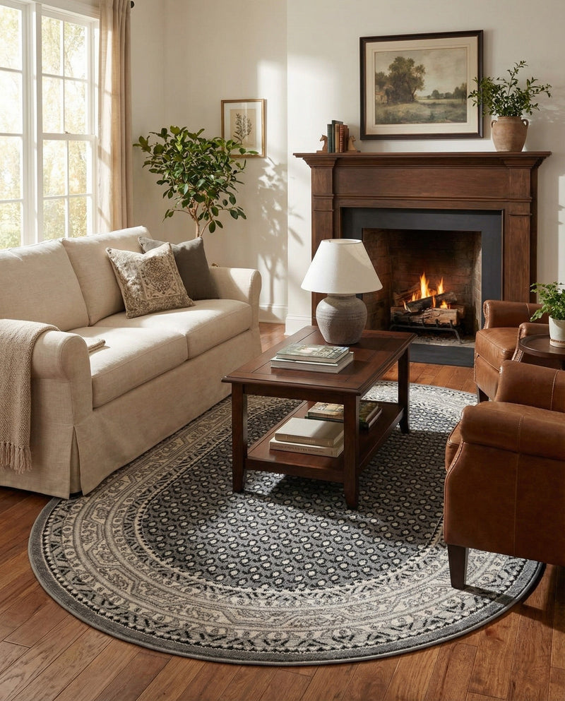 Soho Elegance Collection Area Rug -  Mercer (Gray) Oval Gray  lifestyle 75