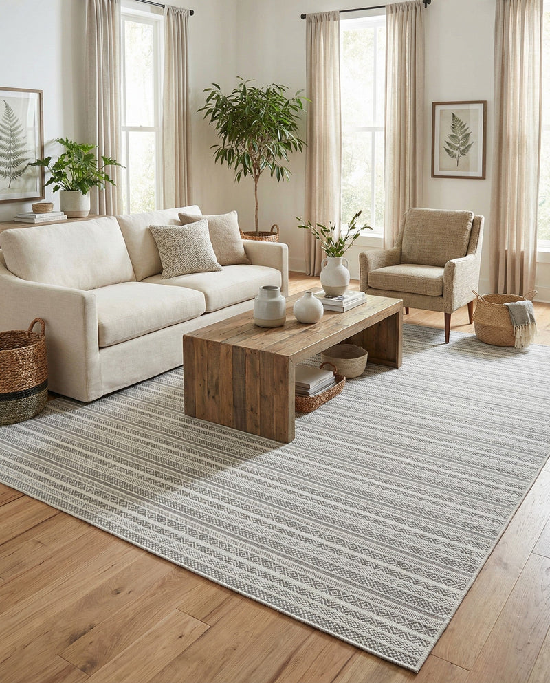 Seaside Stripes Collection Area Rug -  Boardwalk (Beige) Rectangle Beige  lifestyle 22