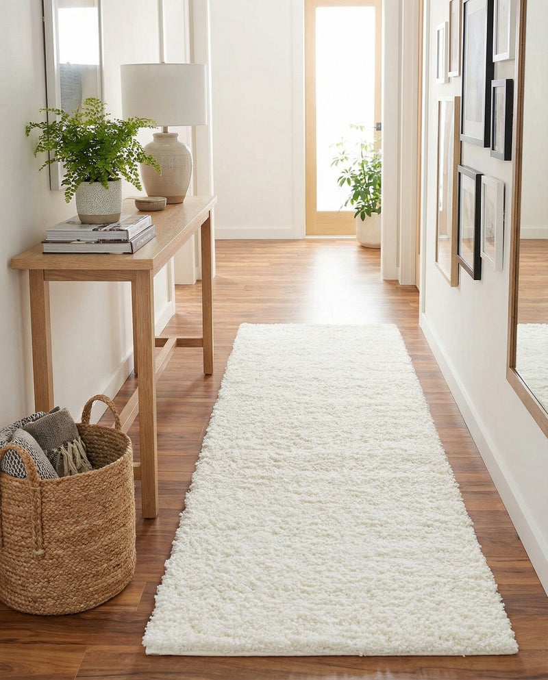 Cozy Comfort Shag Collection Area Rug - Haven (White) Runner White  lifestyle 29