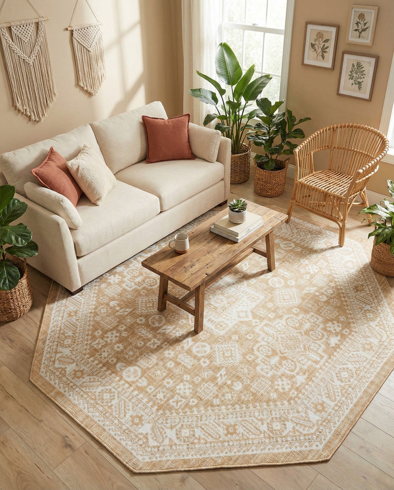 Tribal Terrace Treasures Collection Area Rug -  Incan Isle (Natural) Octagon Natural  lifestyle 40