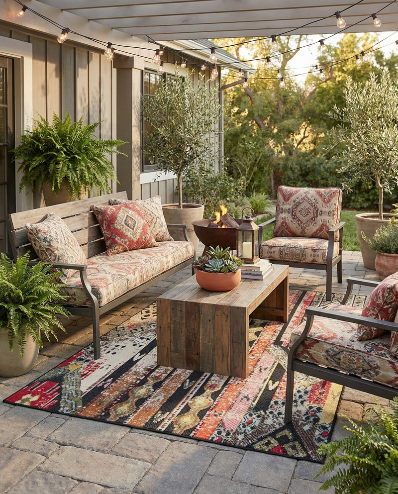 Outdoor Marrakesh Collection Area Rug -  Agadir Rectangle Multi Black  lifestyle 10