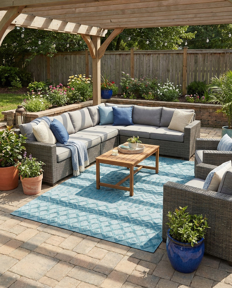 Garden Lattice Charm Collection Area Rug -  Pergola (Aqua) Rectangle Aqua  lifestyle 19