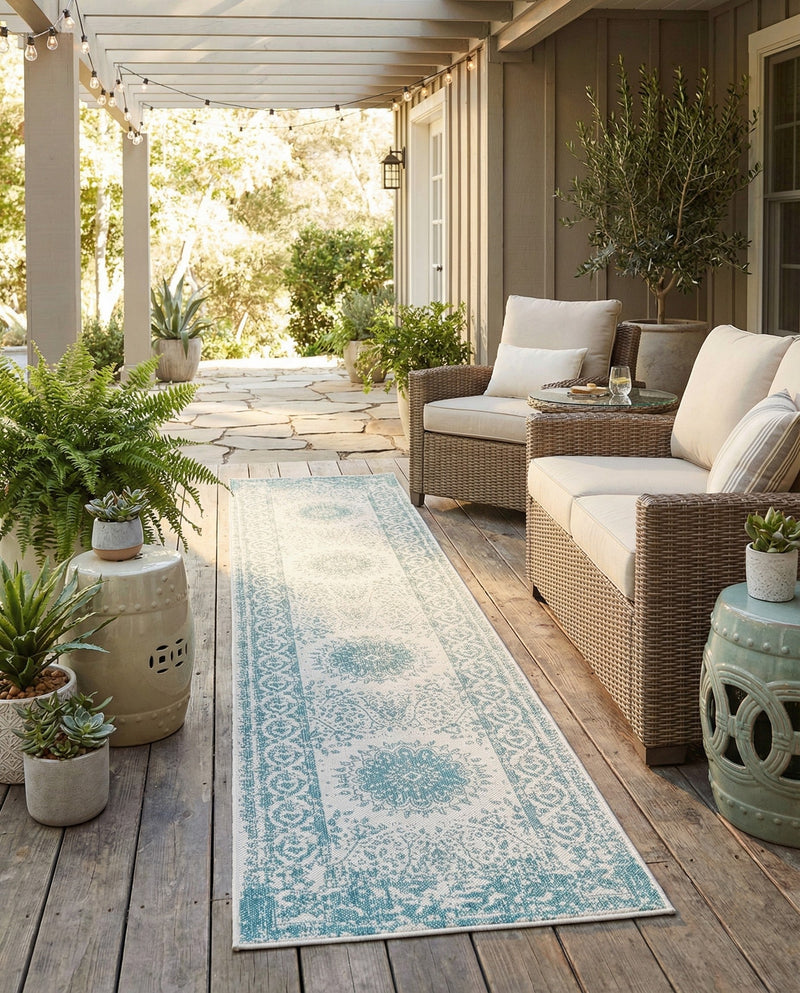 Patio Heritage Collection Area Rug -  Lafayette (Aqua) Runner Aqua  lifestyle 53