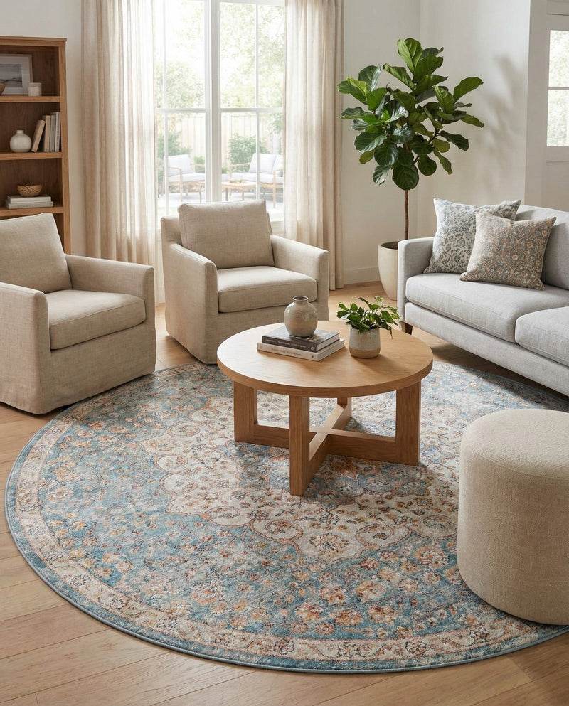Coastal Haven Collection Area Rug - Seabreeze (Blue) Round Blue  lifestyle 30