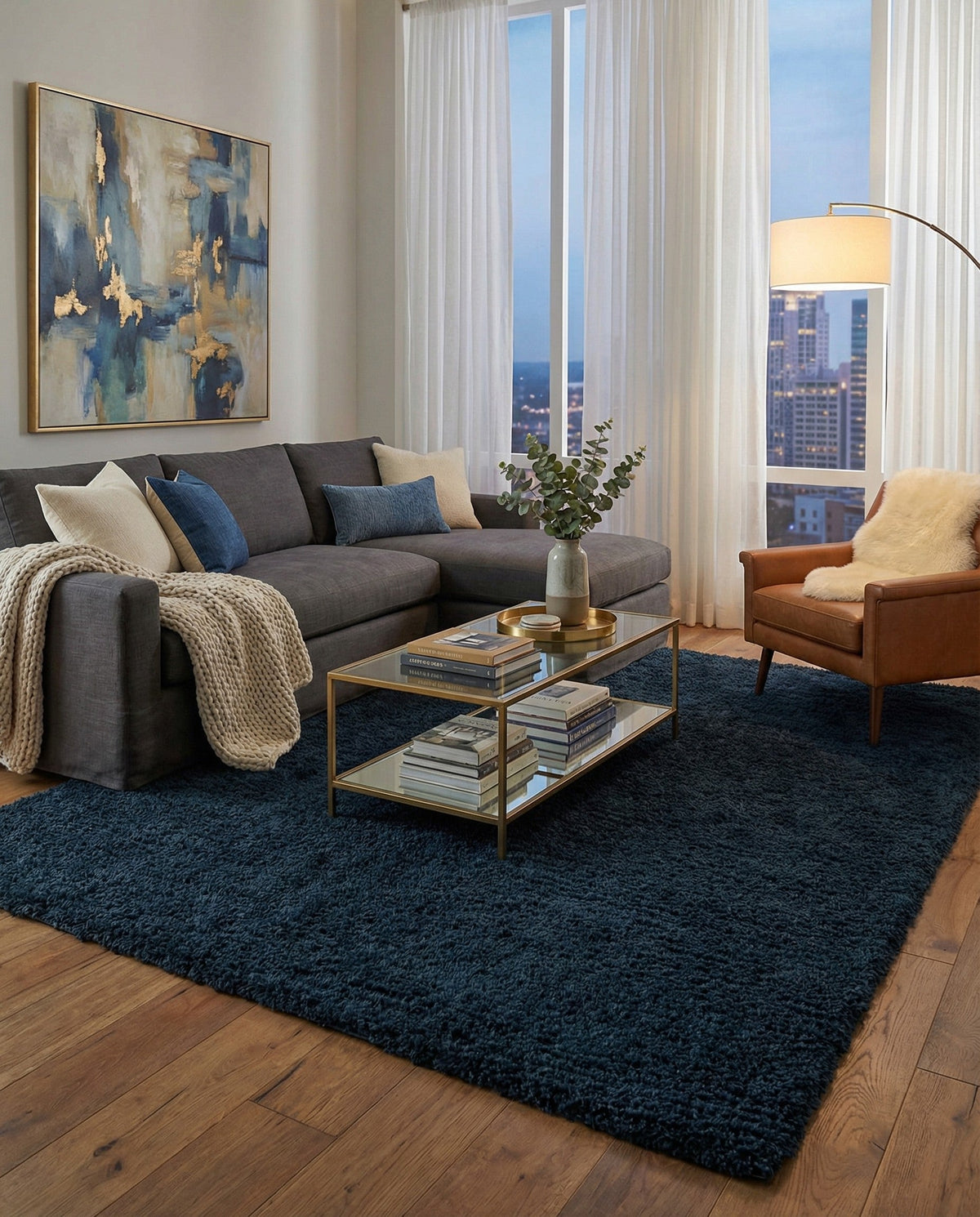 Eternal Plush Oasis Collection Area Rug -  Tranquility (Cobalt) Rectangle Cobalt  lifestyle 4