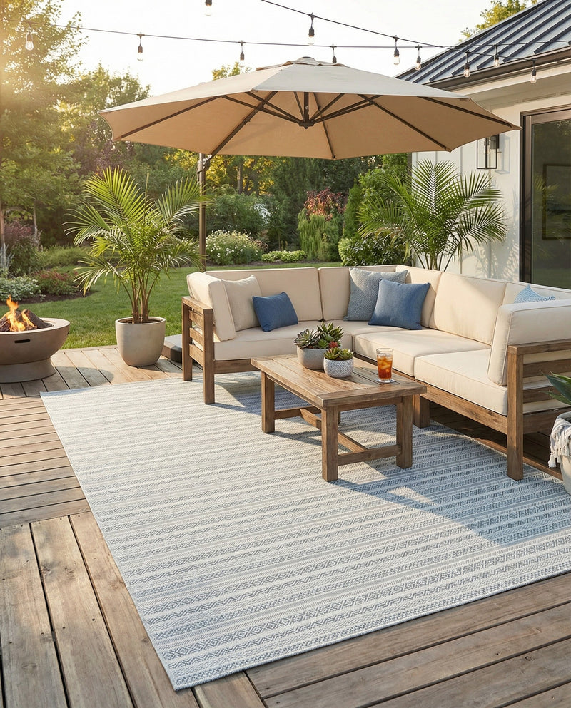 Seaside Stripes Collection Area Rug -  Boardwalk (Teal) Rectangle Teal  lifestyle 13