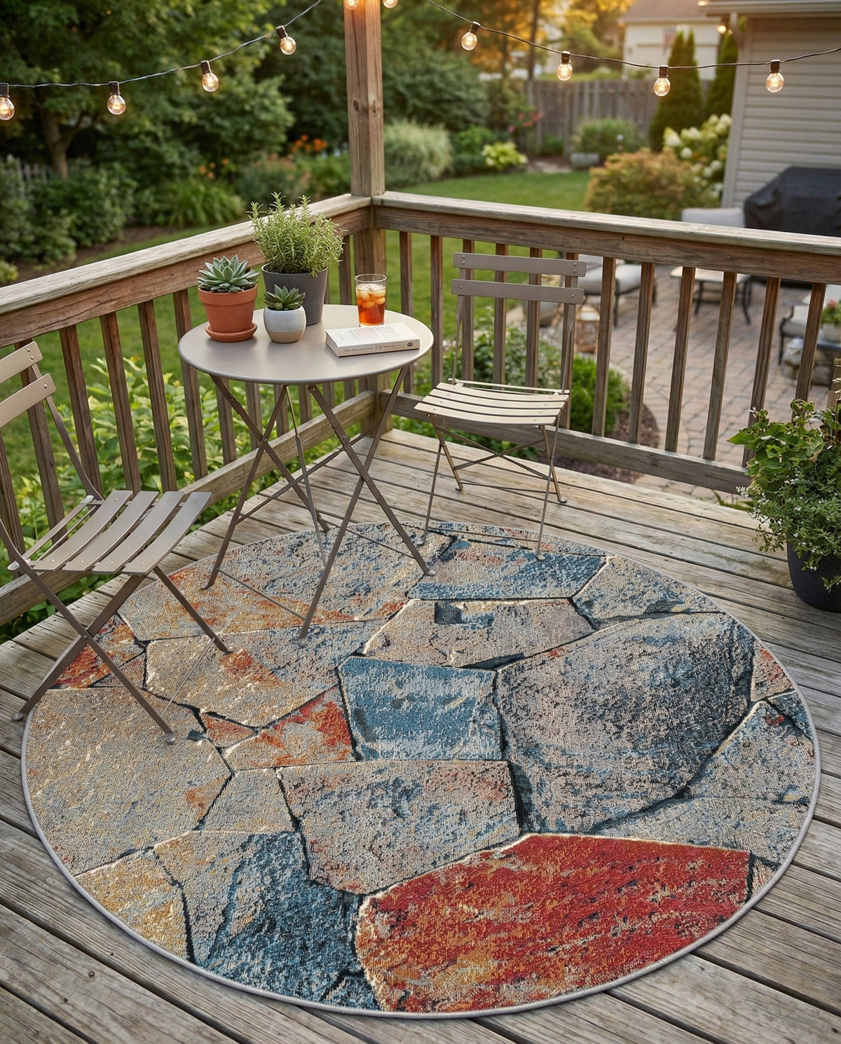 Urban Terrace Collection Area Rug -  Boulevard Round Multi  lifestyle 57