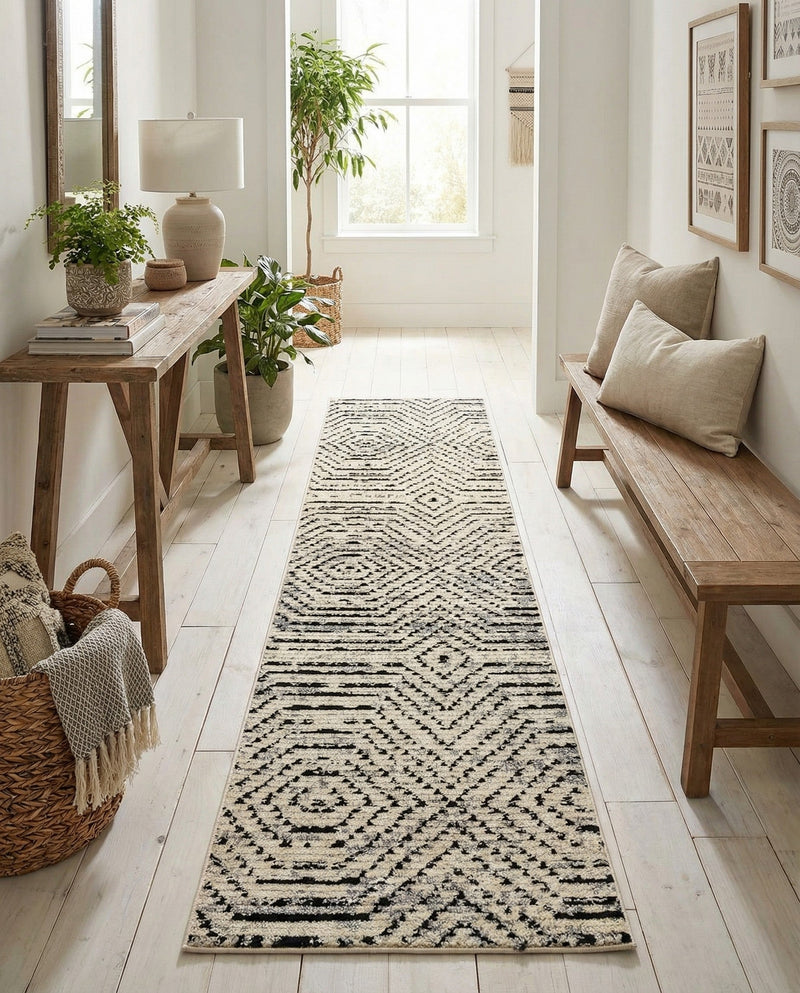 Marrakech Mosaic Collection Area Rug -  Tangier Runner Black and White  lifestyle 51