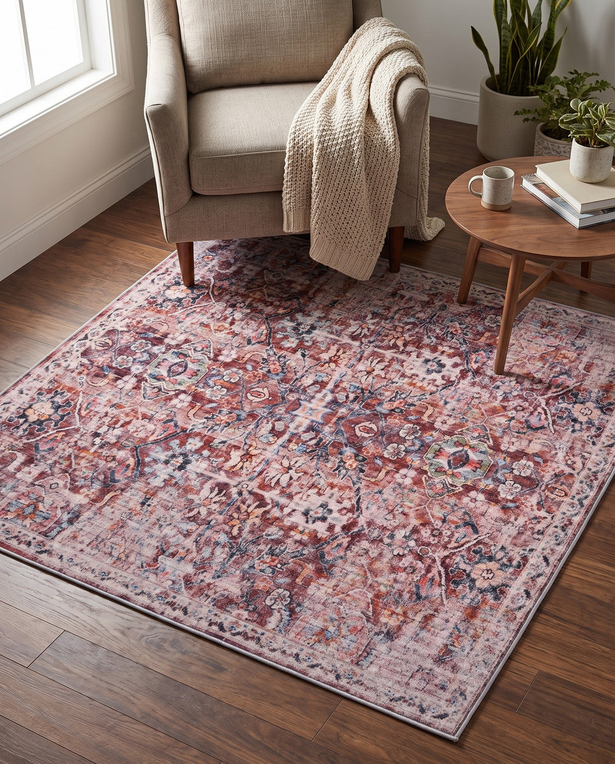 Vintage Memories Collection Area Rug -  Flashback Square Ivory and Pink  lifestyle 49